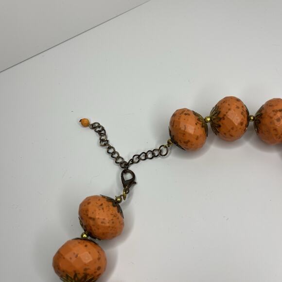 Vintage Chunky Carved Wood Coral Necklace Copper Splatter MCM Italian Style - Picture 5 of 7